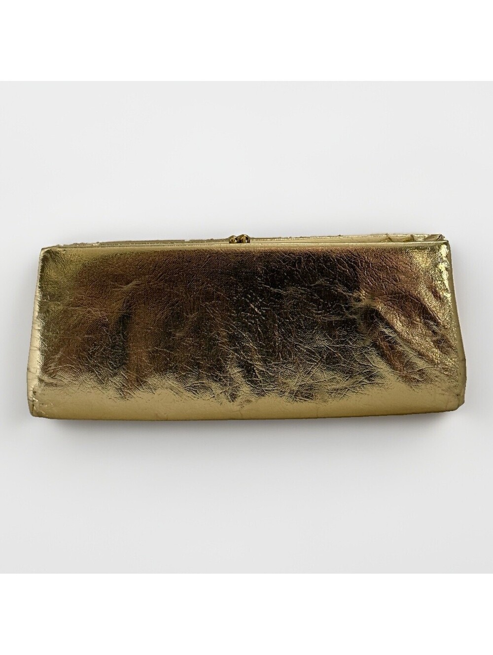 Vintage Gold Lamé Clutch Made in USA Metallic Evening Bag Structured Frame Purse